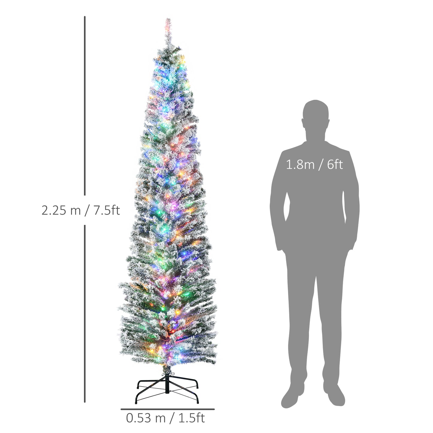 HOMCOM 7.5' Artificial Prelit Christmas Trees Holiday Décor with Warm White LED Lights, Flocked Tips, Berry, Pine Cone