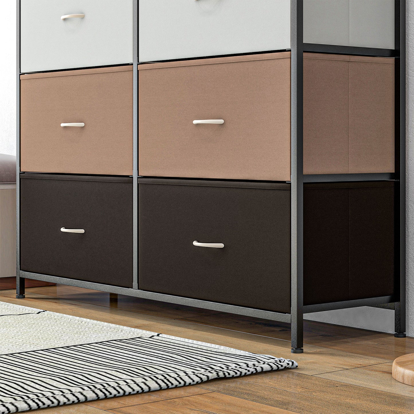 HOMCOM Bedroom Chest of Drawers 10 Drawer Dresser with Foldable Fabric Drawers and Steel Frame Multicolour