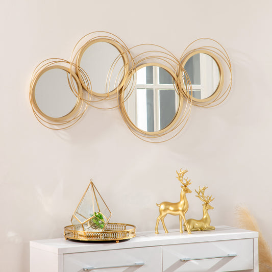 HOMCOM Metal Wall Art Modern Decorative Mirror Decor Hanging Home Wall Sculptures, Gold