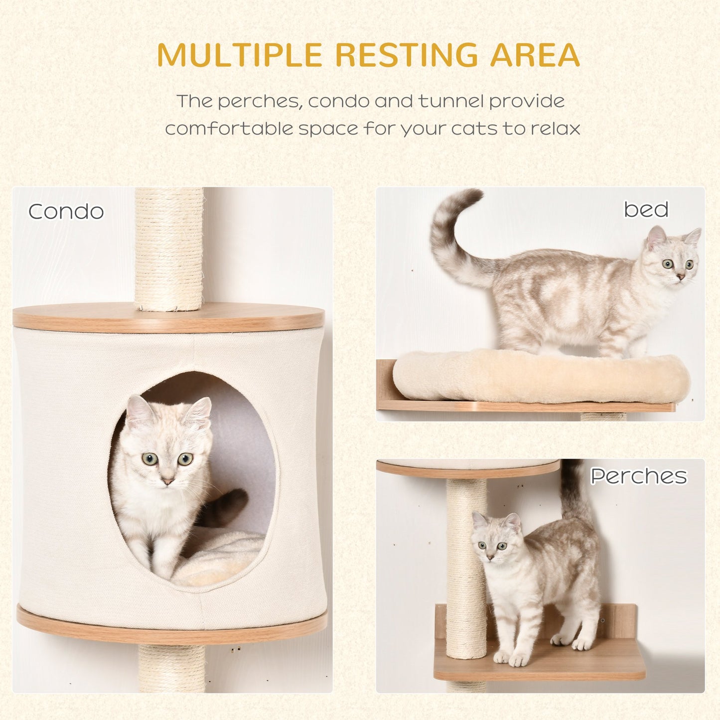 PawHut Cat Tree Cat Shelf Wall-Mounted Shelter with Condo Bed Scratching Post