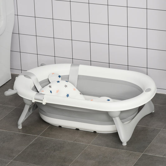 HOMCOM Foldable Portable Baby Bathtub w/ Baby Bath Temperature-Induced Water Plug for 0-3 years