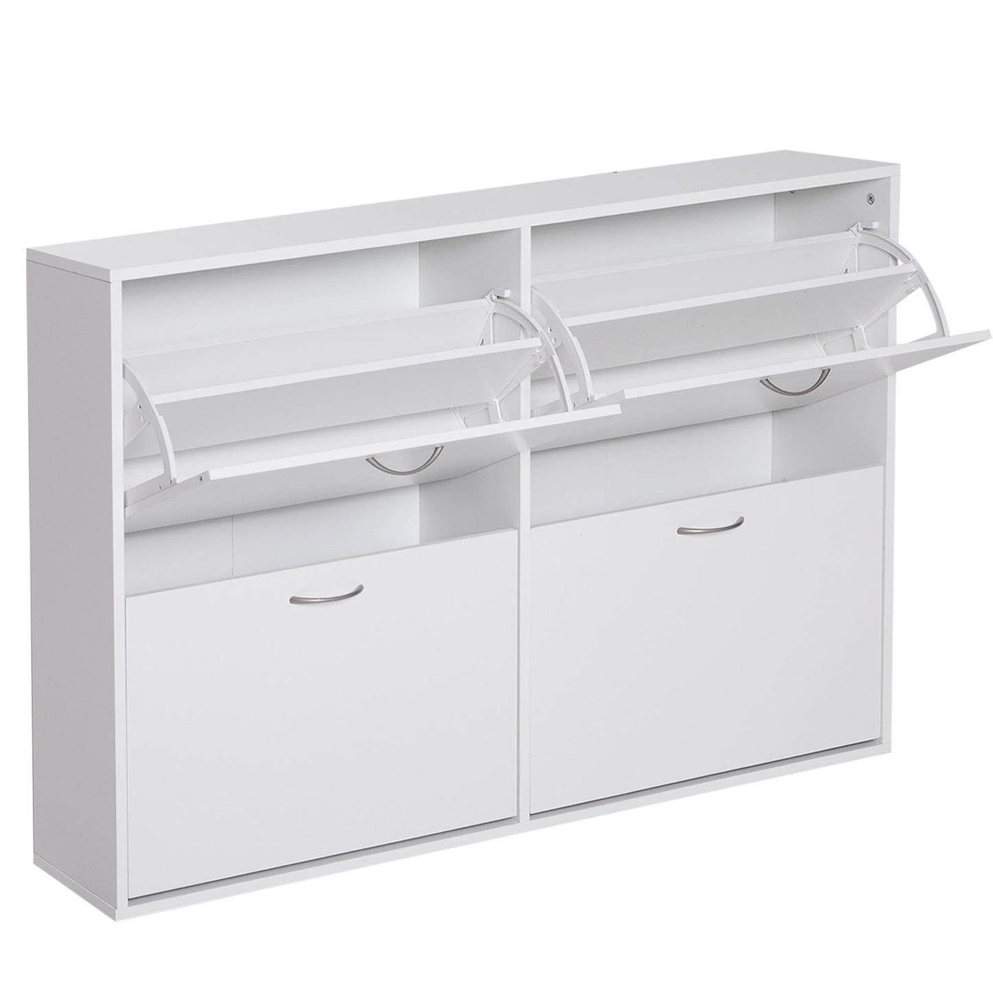 HOMCOM Modern 4 Drawer Shoe Cabinet Pull Down Shelf Storage Cabinet, 120Lx24Wx81H cm, Particle Board-White