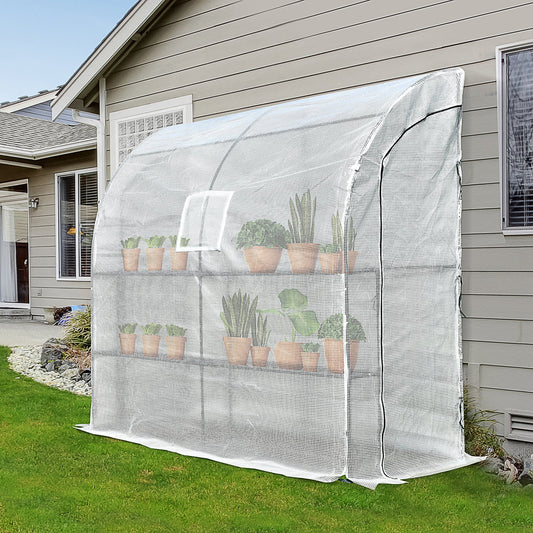 Outsunny Walk-In Greenhouse Tunnel Lean To Wall Transparent PE 200x100x215cm