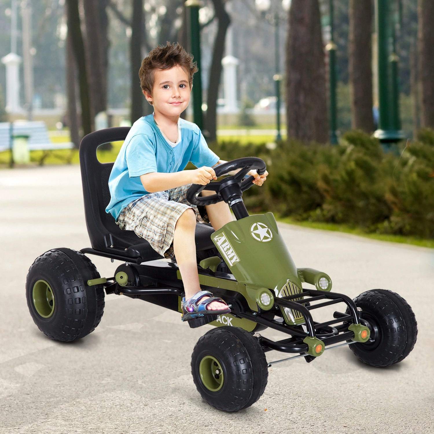 HOMCOM Kids Adjustable Seat PP Pedal Go-Kart White/Red