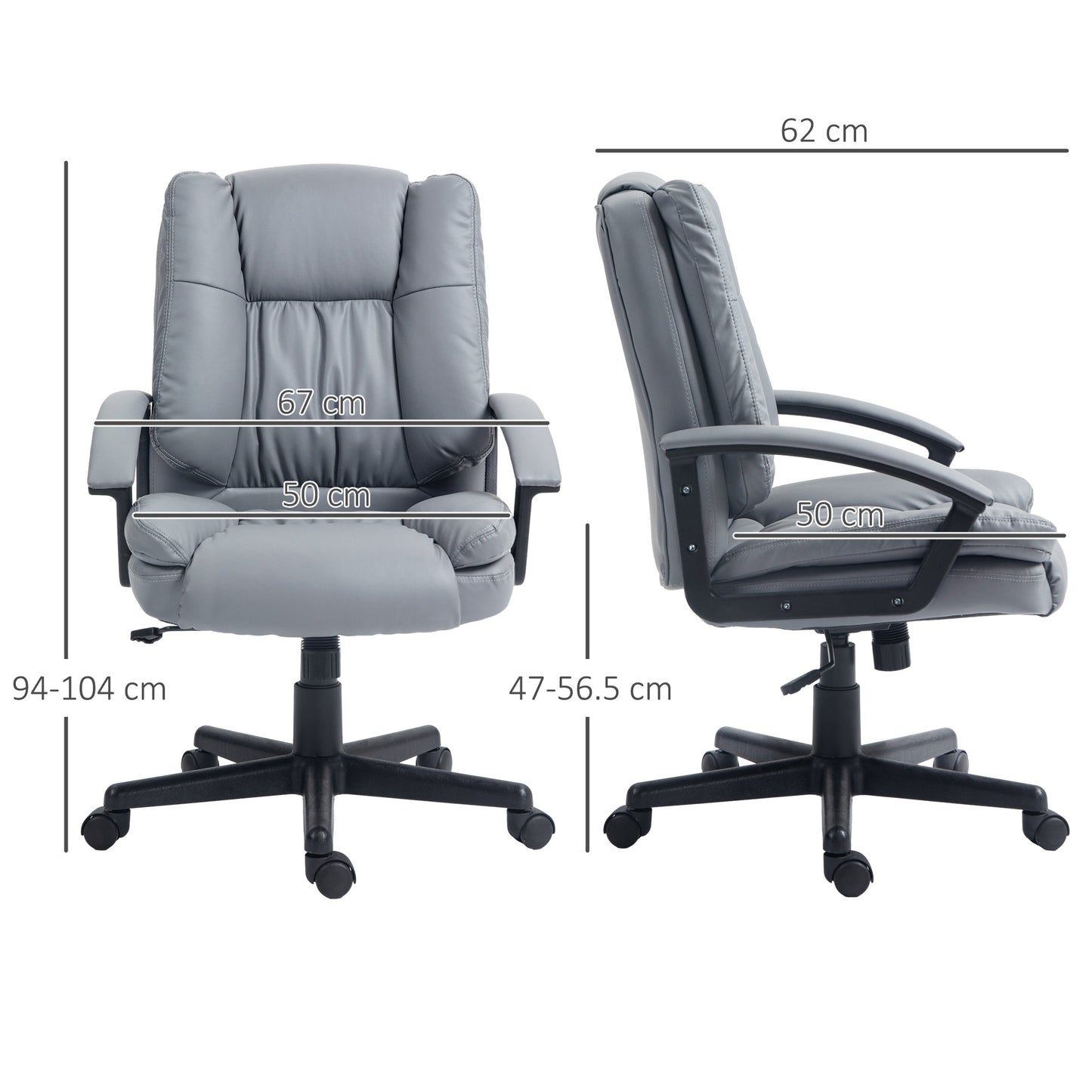 Vinsetto Office Chair, Faux Leather Computer Desk Chair, Mid Back Executive Chair with Adjustable Height and Swivel Rolling Wheels for Home Study, Light Grey