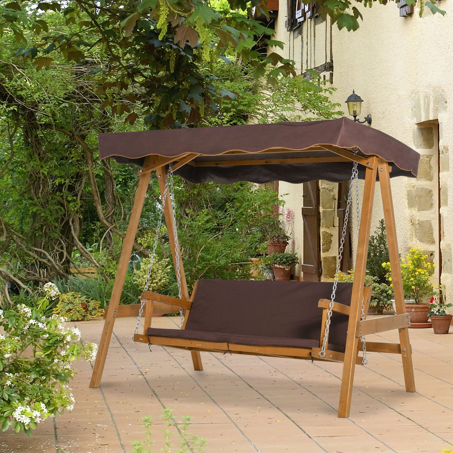 Outsunny 3 Seater Outdoor Garden Swing Chair with Adjustable