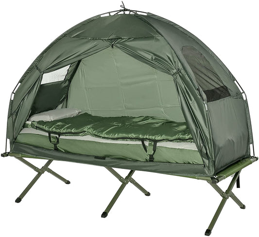 Outsunny 1-person Foldable Camping Tent W/ Sleeping Bag-Army Green