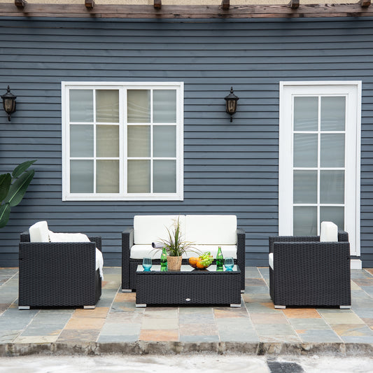 Outsunny 4 Pieces Rattan Sofa Set, Steel-Black