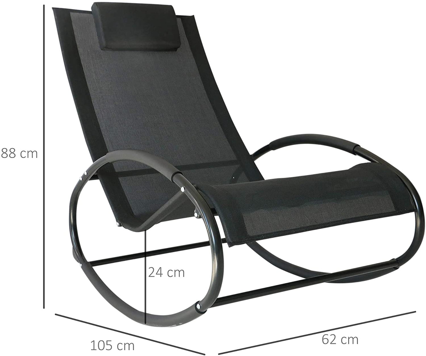 Outsunny Orbital Zero Gravity Rocking Chair, 105Lx62Wx88H cm,Texteline-Black