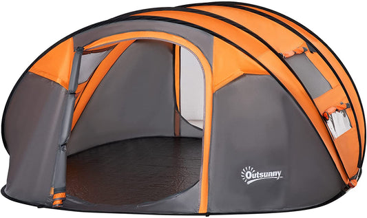 Outsunny 4-5 Person Pop-up Camping Tent Waterproof Family Tent w/ 2 Mesh Windows & PVC Windows Portable Carry Bag for Outdoor Trip