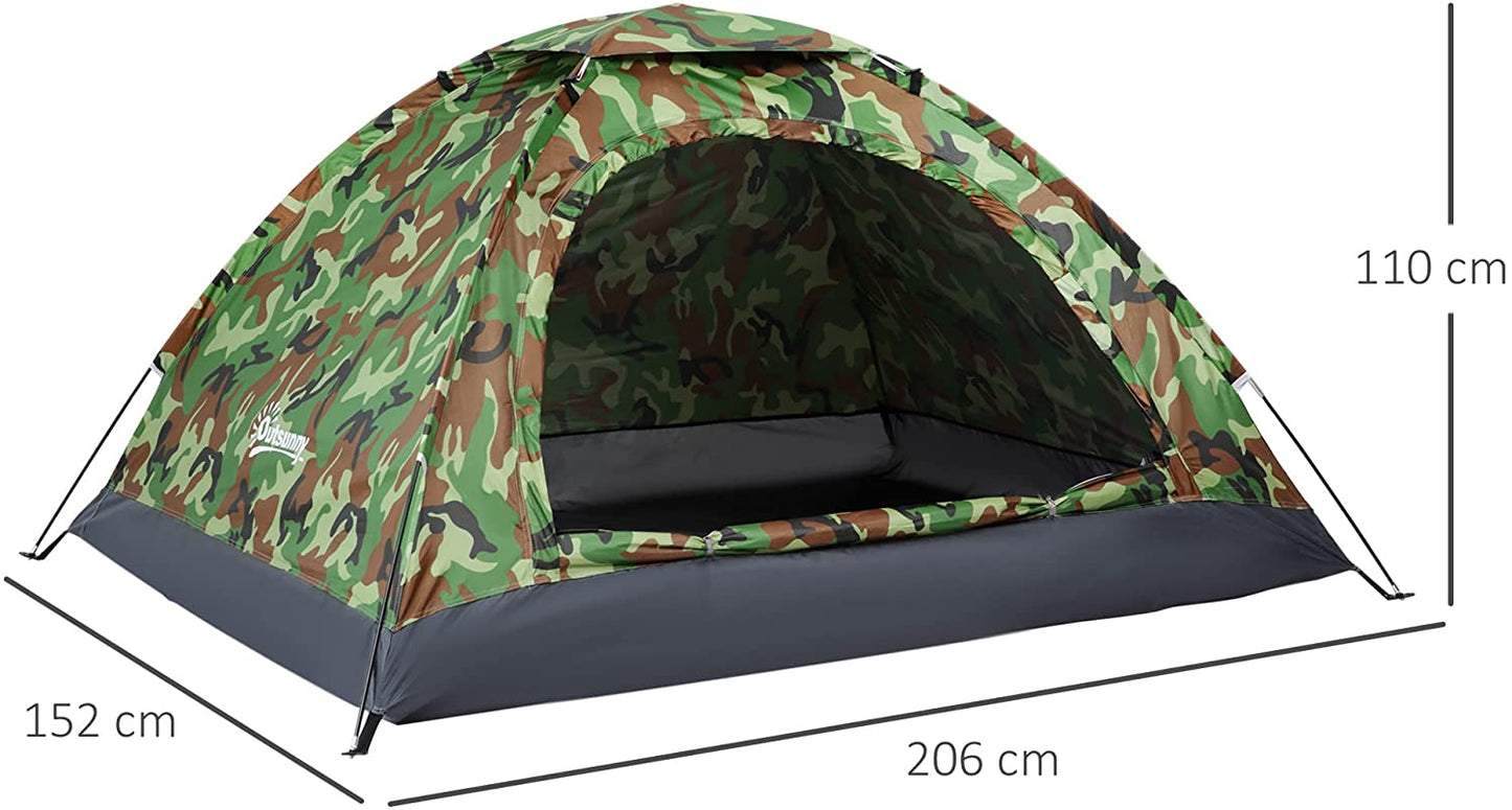 Outsunny 2 Person Camping Tent, Camouflage Tent with Zipped Doors, Sto