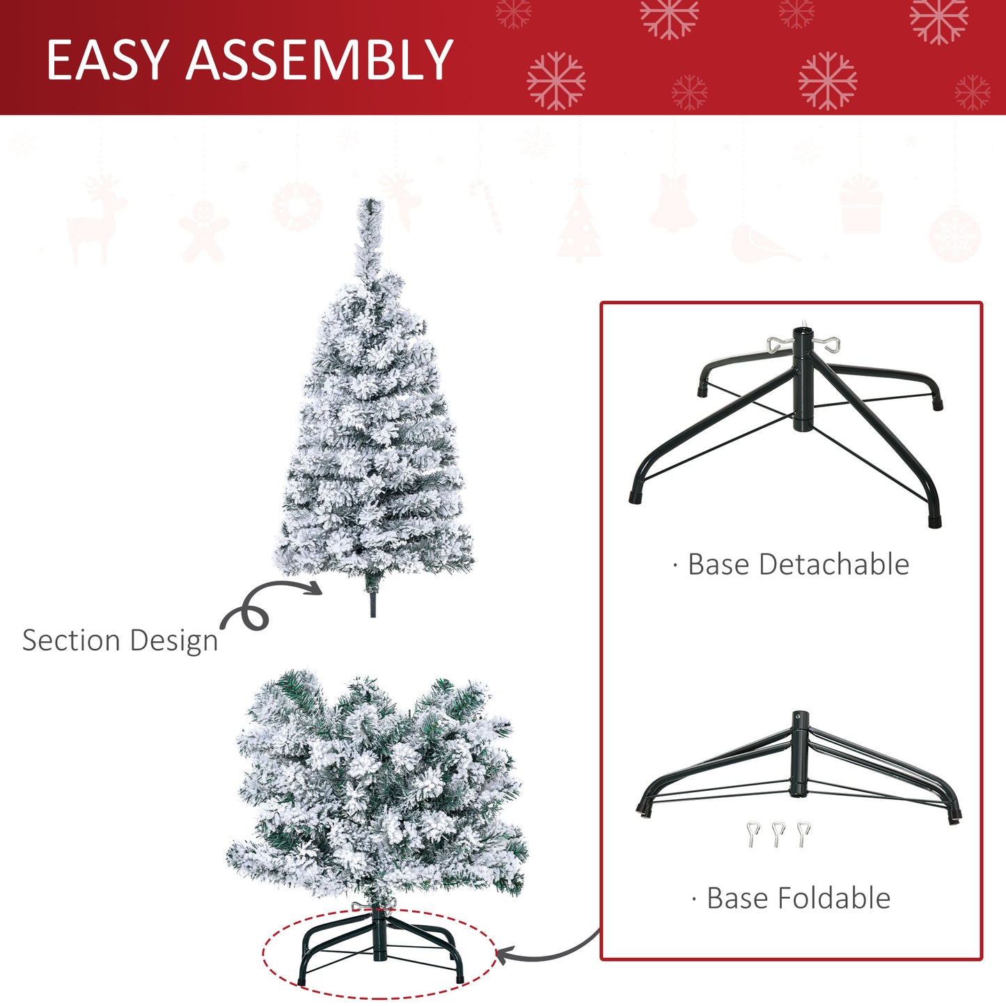 HOMCOM 4FT Pre-Lit Artificial Christmas Tree W/ Ornament, Metal Stand