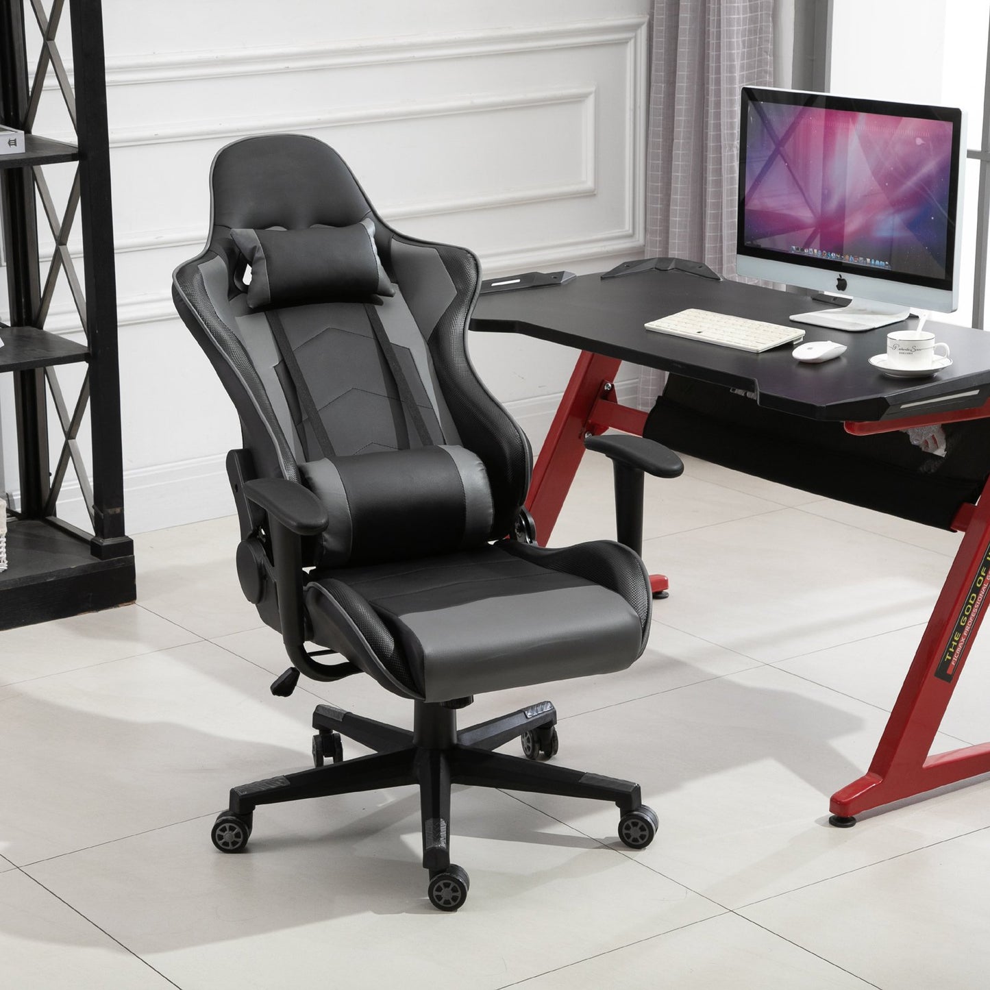 Vinsetto PU Leather Ergonomic Racing Chair w/ Adjustable Pillow Black