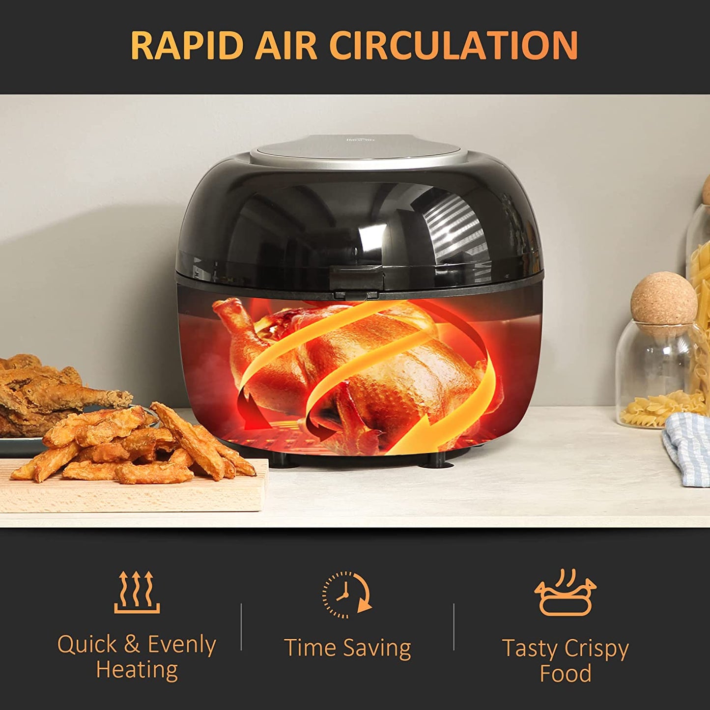 HOMCOM 7L Digital Air Fryer Oven with Air Fry, Roast, Broil, Bake, Dehydrate, 7 Presets, Rapid Air Circulation, 60-Minute Timer and Non-stick Basket for Oil Free & Low Fat 1500W