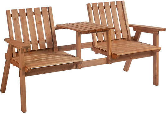 Outsunny 2-Seater Fir Wood Bench w/ Centre Table
