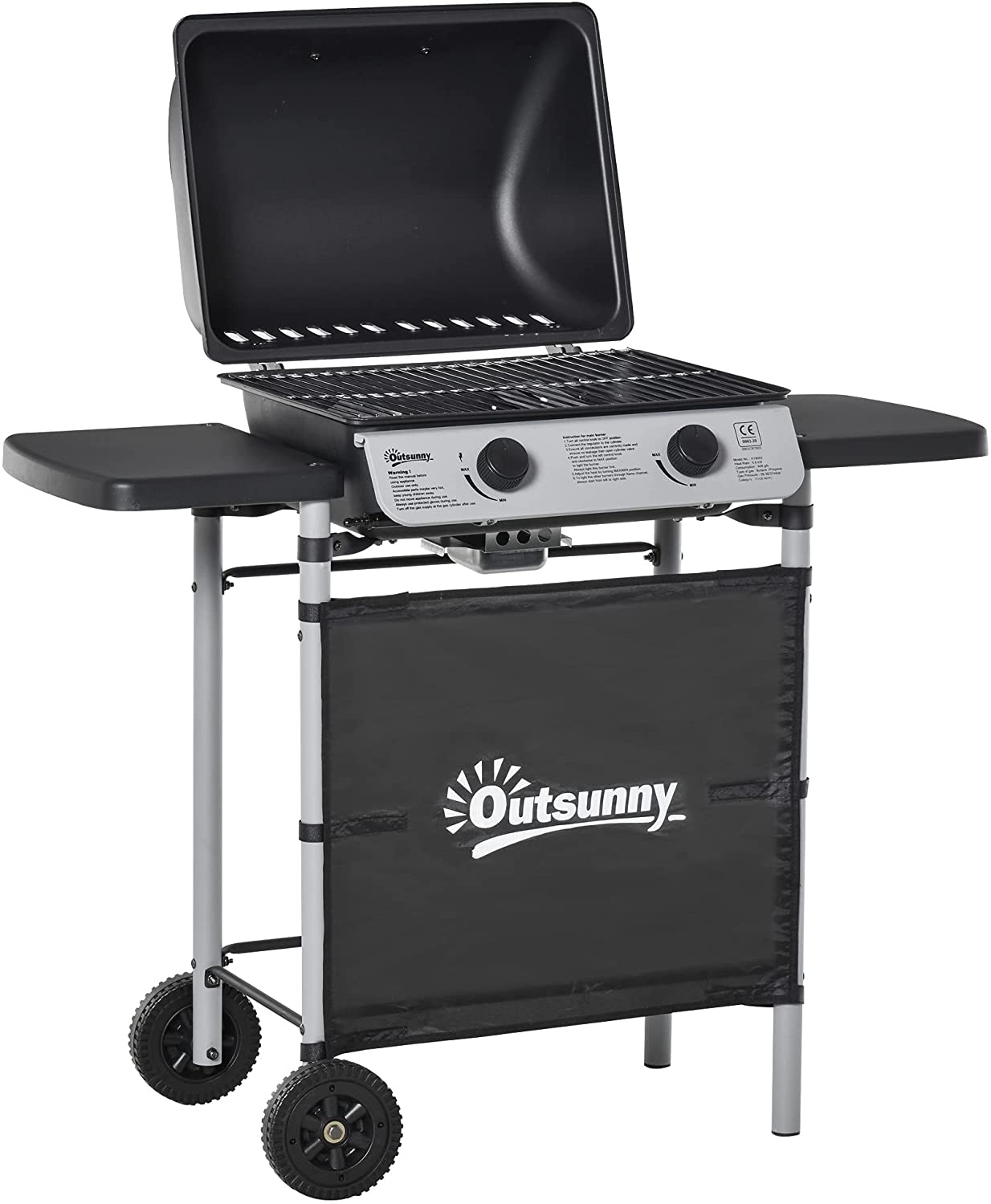 Outsunny Propane Gas Barbecue Grill 2 Burner Cooking BBQ Grill 5.6 kW w/ Side Shelves