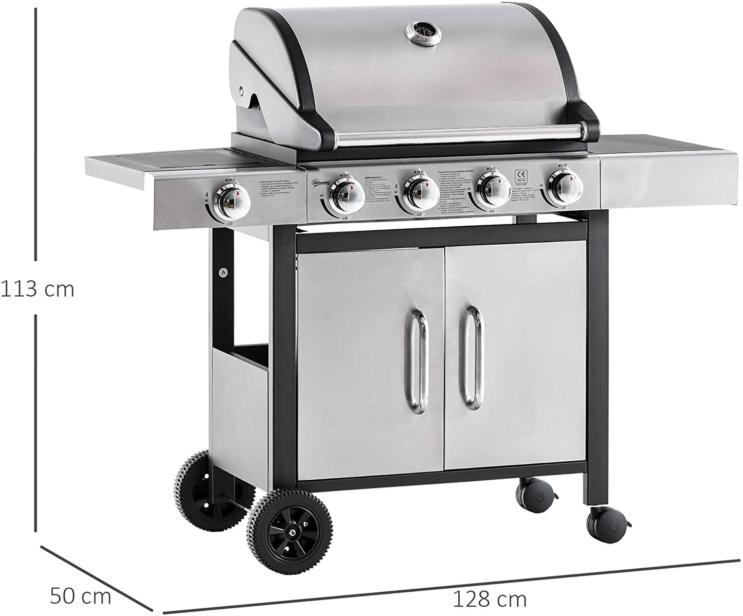 Outsunny Gas Barbecue Grill Deluxe 4+1 Burner Garden BBQ Large Cooking Area Side Burner