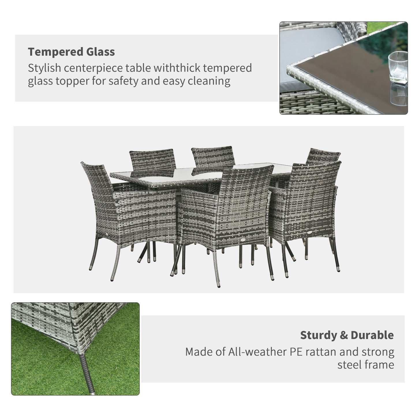 Outsunny Rattan Dining Set Conservatory 7pcs Garden Furniture Seaters Patio Weave Outdoor