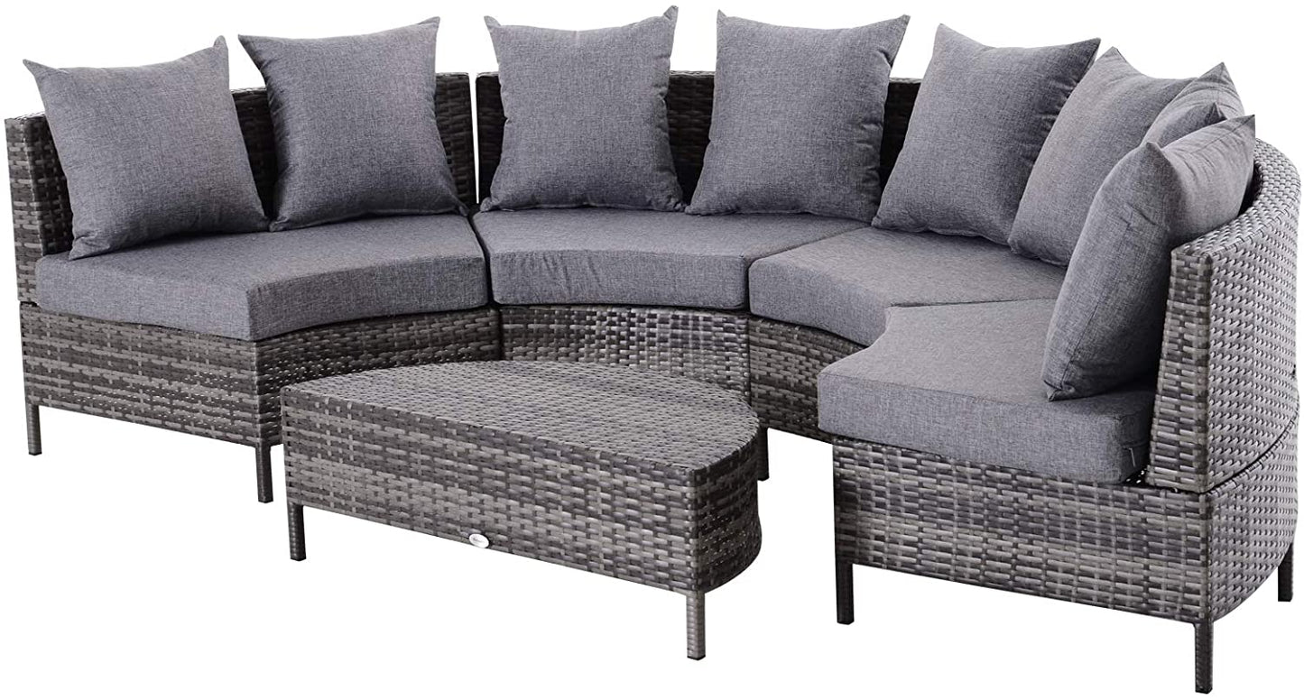 Outsunny 4-Seater Half Moon Shaped Rattan Outdoor Garden Furniture Set