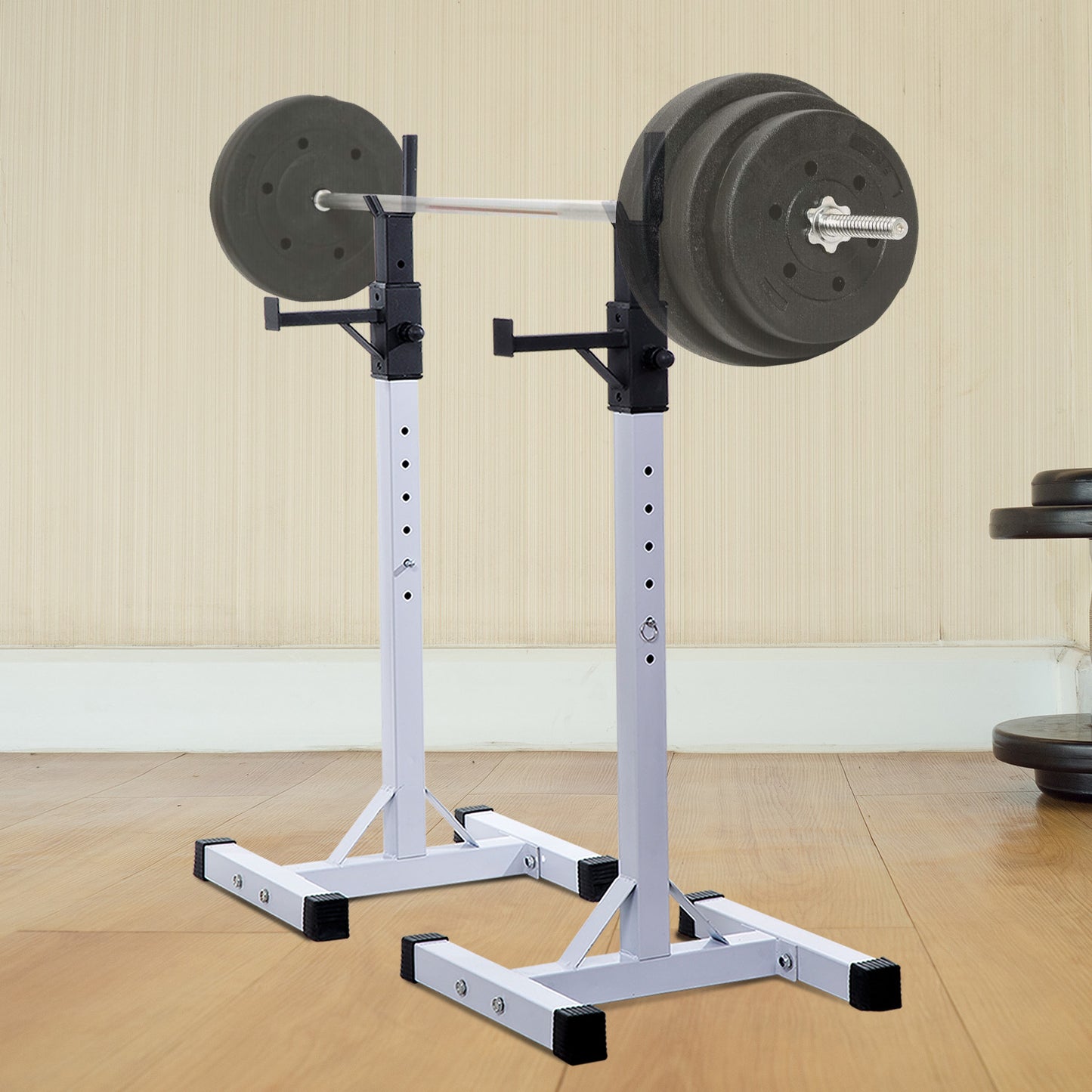 HOMCOM Adjustable Weights Barbell Stand Squat Stand Rack-White/Black