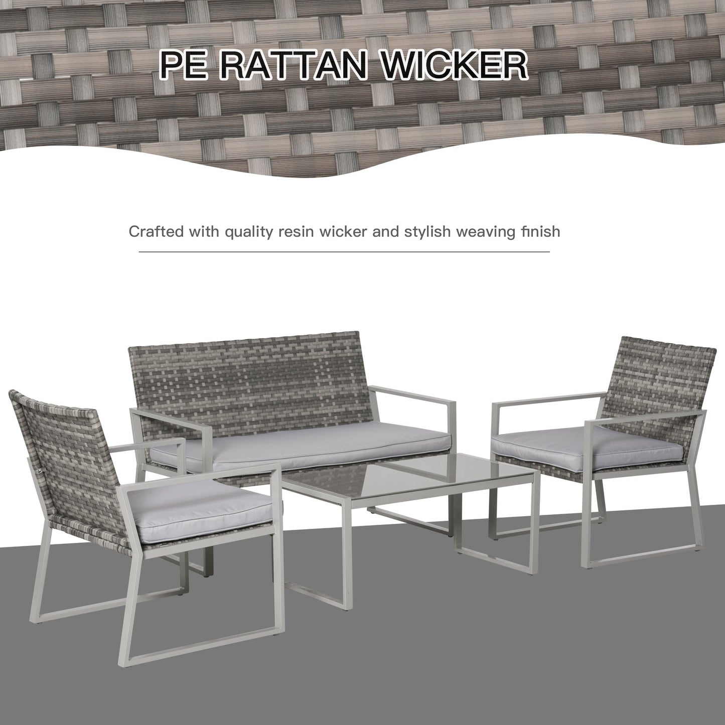 Outsunny 4-Piece Outdoor Garden Rattan Seating Furniture Set Grey