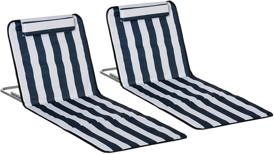 Outsunny Set Of 2 Beach Mat Seat Adjustable Back Metal Frame Fabric Cover Foldable w/ Bag