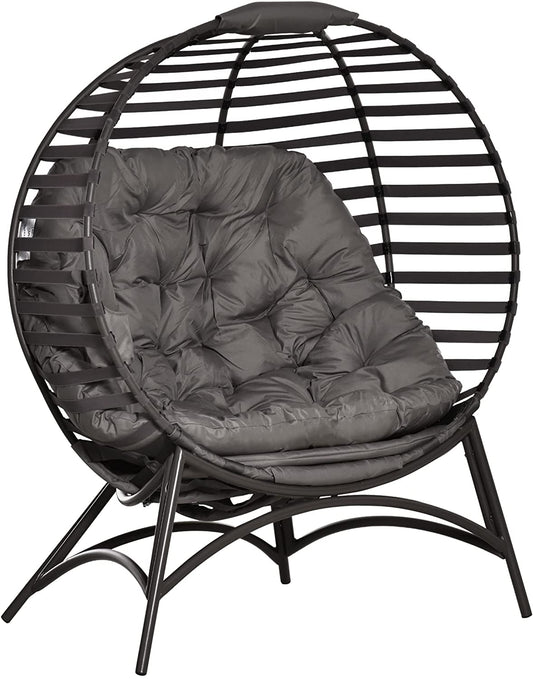Outsunny Egg Chair with Soft Cushion, Steel Frame and Side Pocket, Garden Patio Basket Chair for Indoor, Outdoor