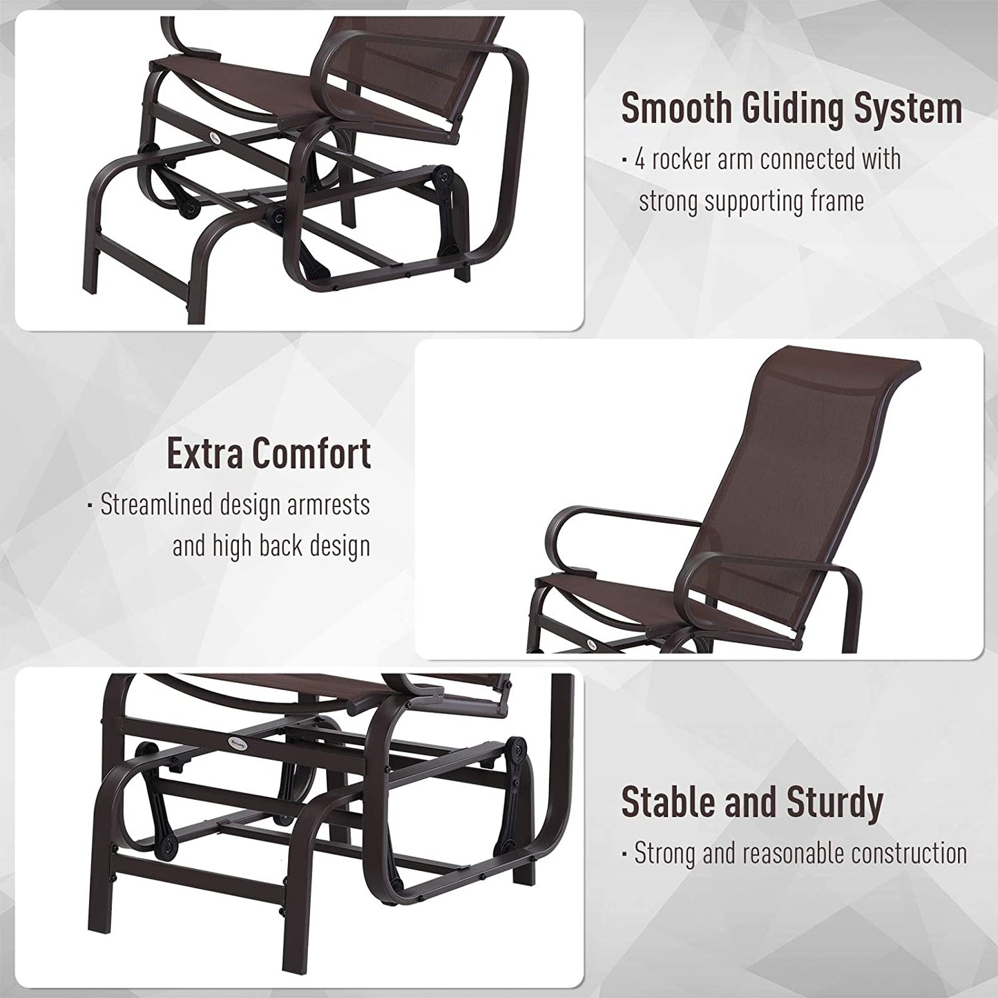 Outsunny Outdoor Gliding Rocking Chair w/ Steel Frame for Patio, Garden