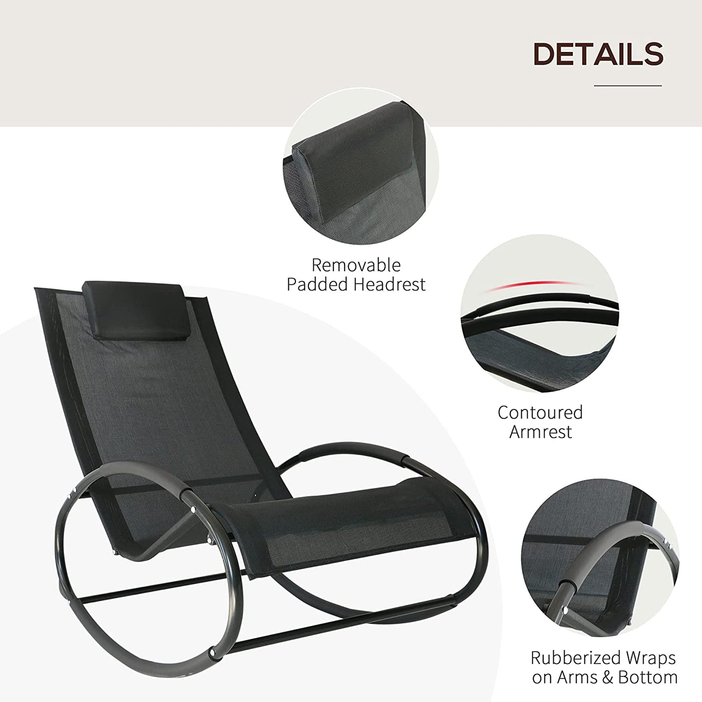 Outsunny Orbital Zero Gravity Rocking Chair, 105Lx62Wx88H cm,Texteline-Black