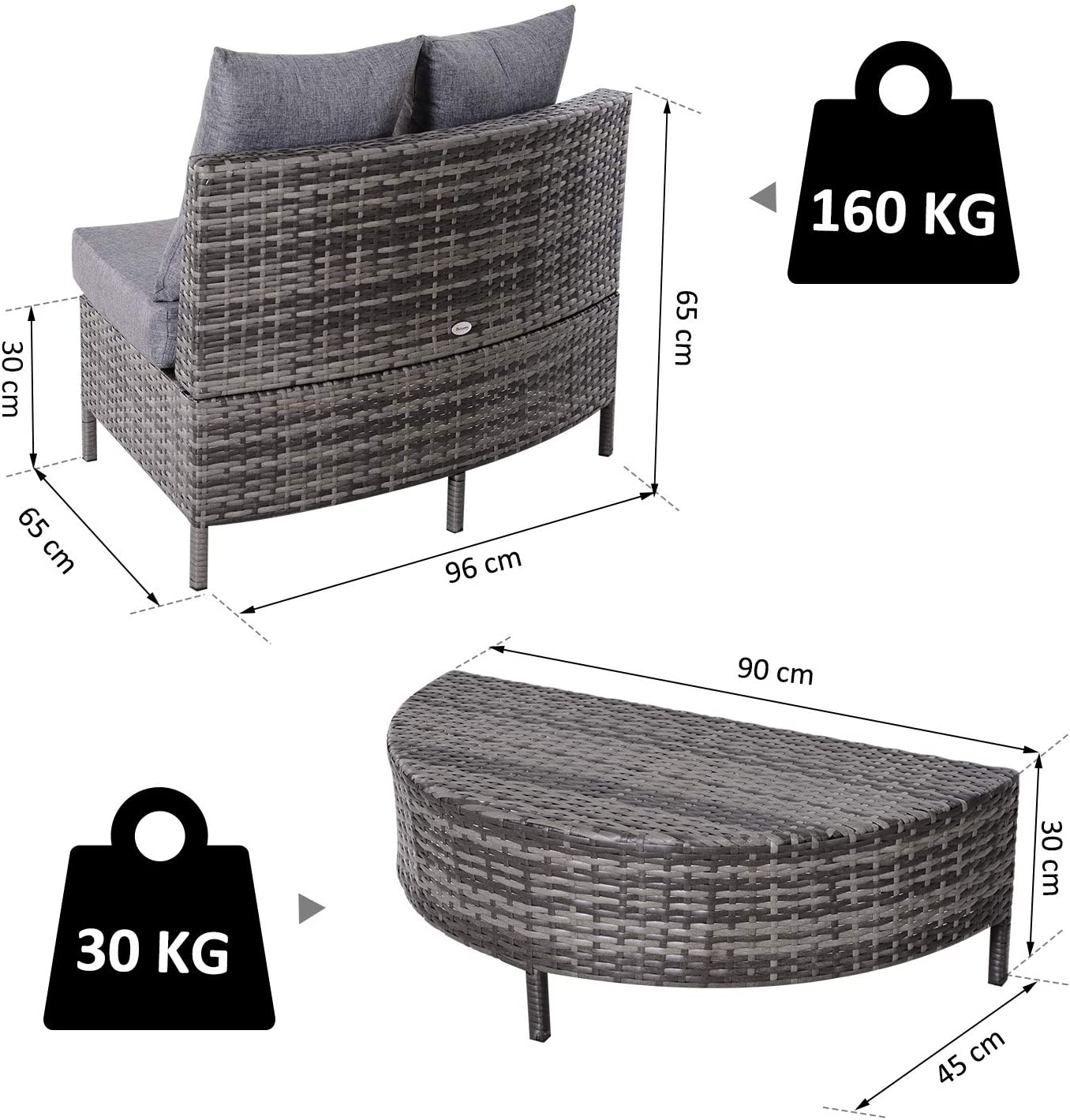 Outsunny 4-Seater Half Moon Shaped Rattan Outdoor Garden Furniture Set