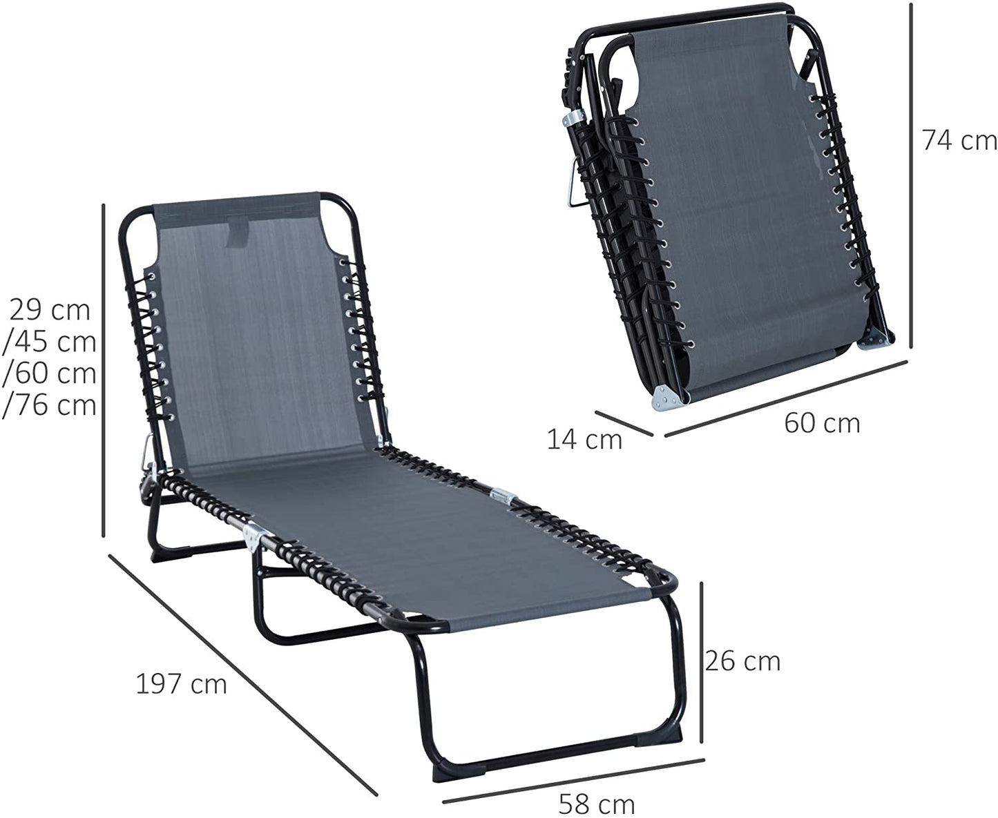 Outsunny Folding Sun Lounger, 3 Positions-Grey
