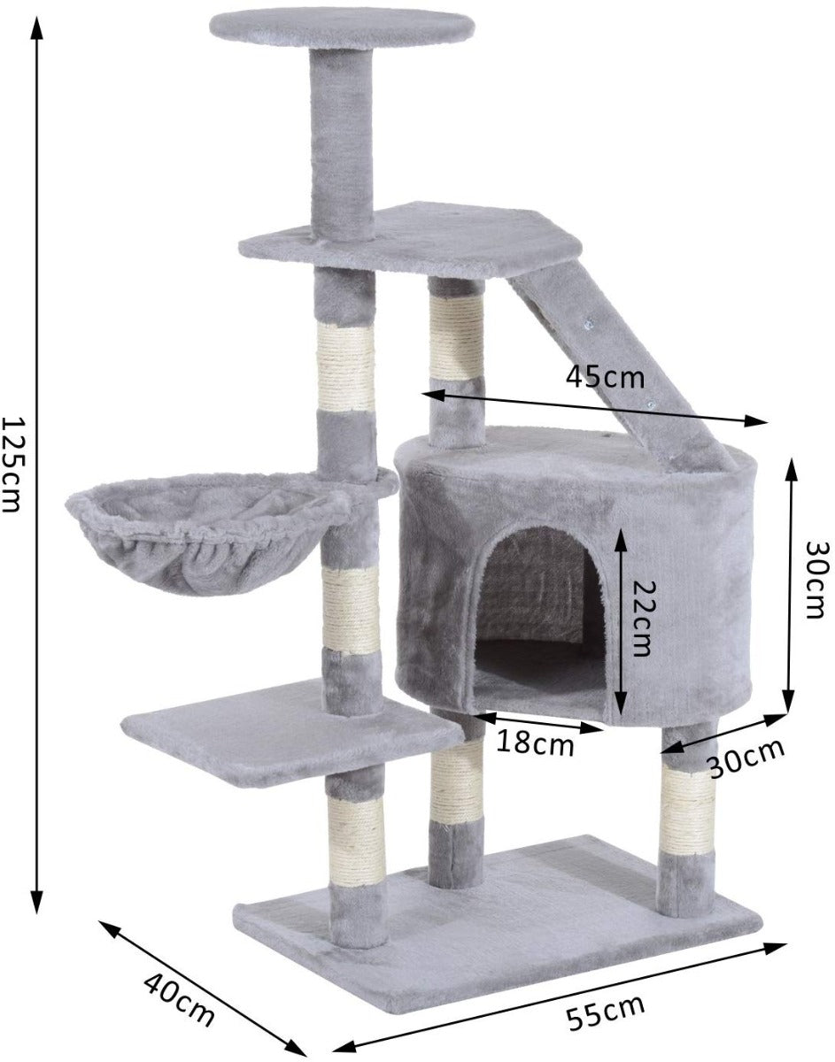 PawHut Cat Tree Kitten Scratching Post Activity Center Play House Pet Furniture 125cm (Grey)