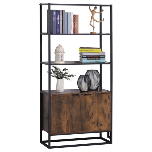 HOMCOM Particle Board 4-Tier Display Cabinet Oak/Black
