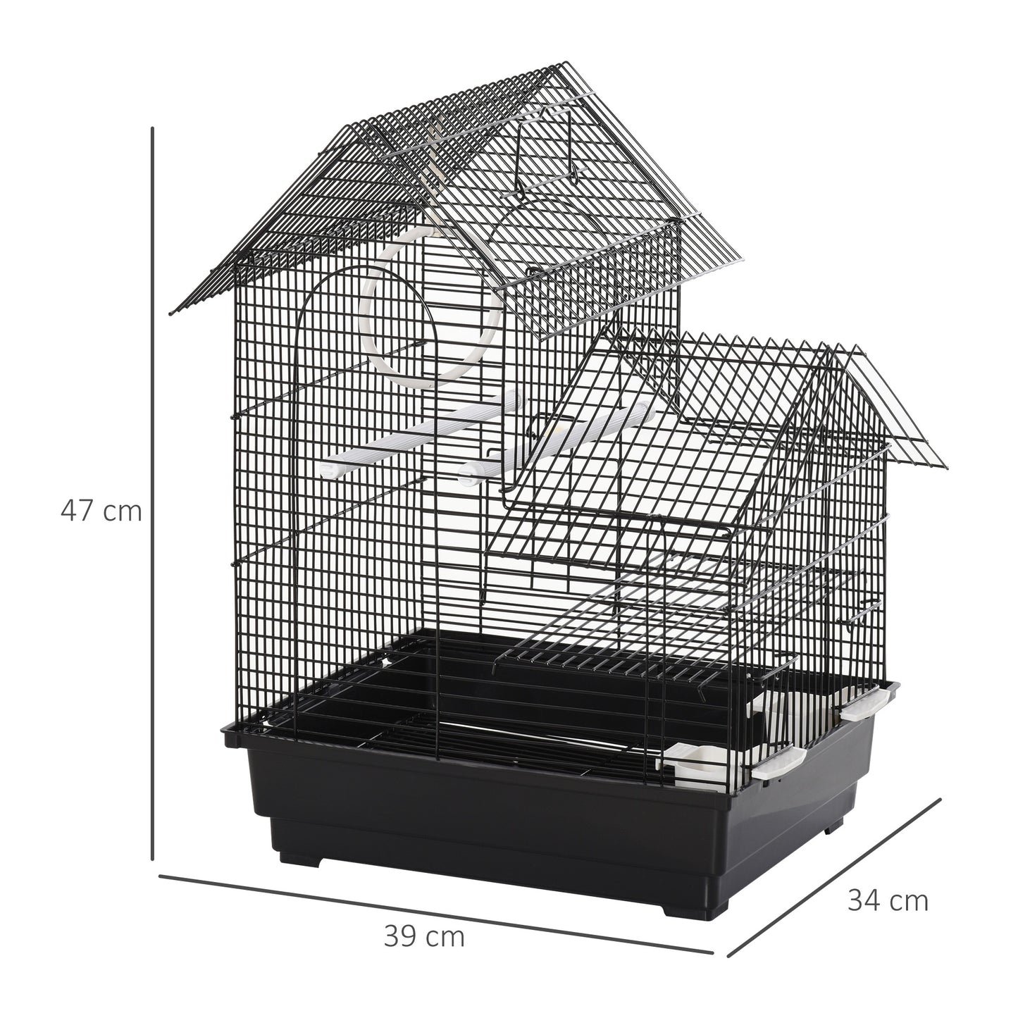 PawHut Metal Bird Cage w/ Plastic Perch Food Container Swing Ring Handle Small Black
