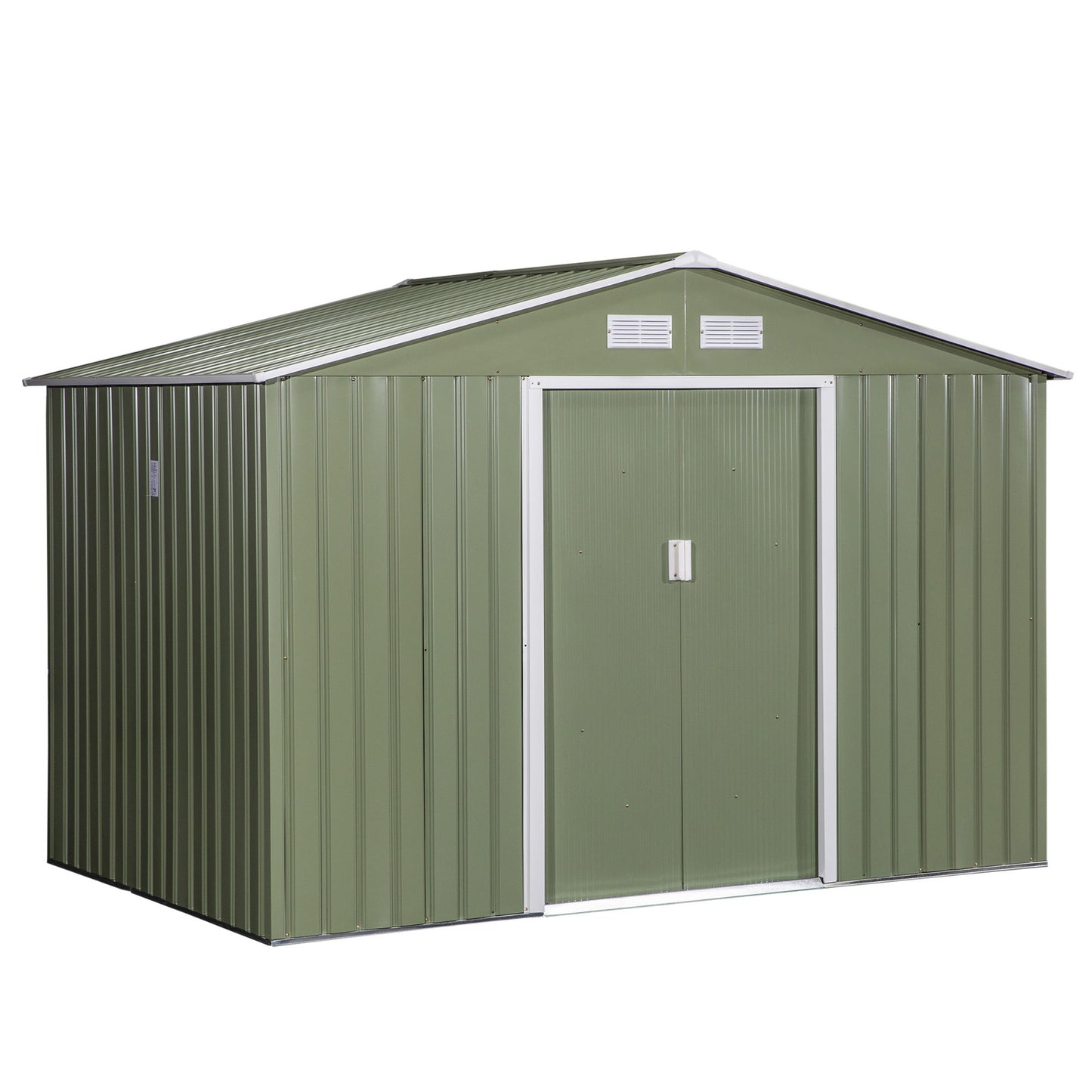 Outsunny 6.2 x 9ft Corrugated Steel Two Door Garden Shed - Light Green