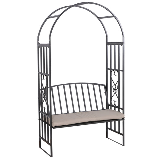 Outsunny Metal Frame Bench W/Arch, 114Lx60Wx206H cm-Grey