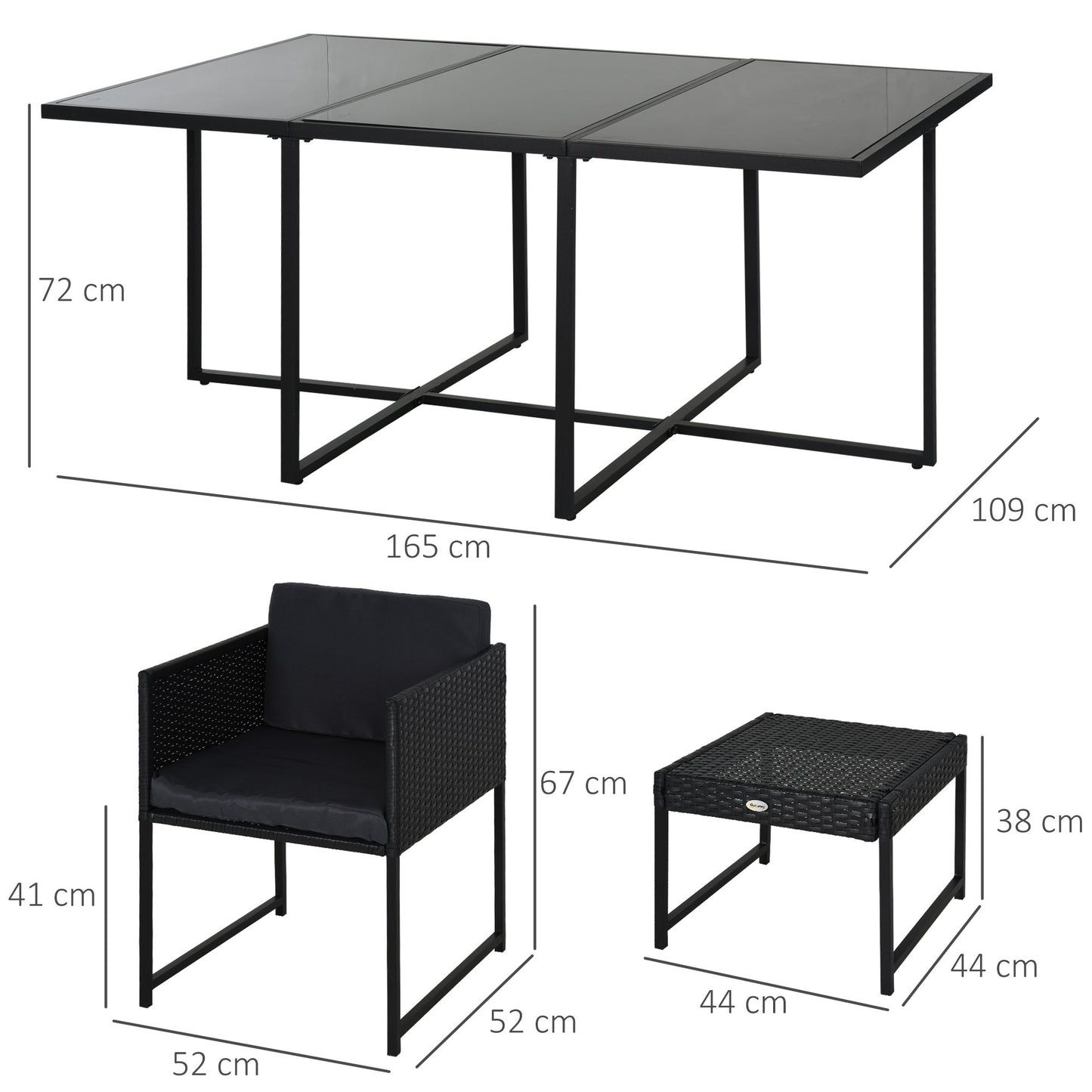 Outsunny PE Rattan 10-Seater Garden Furniture Set Grey/Black