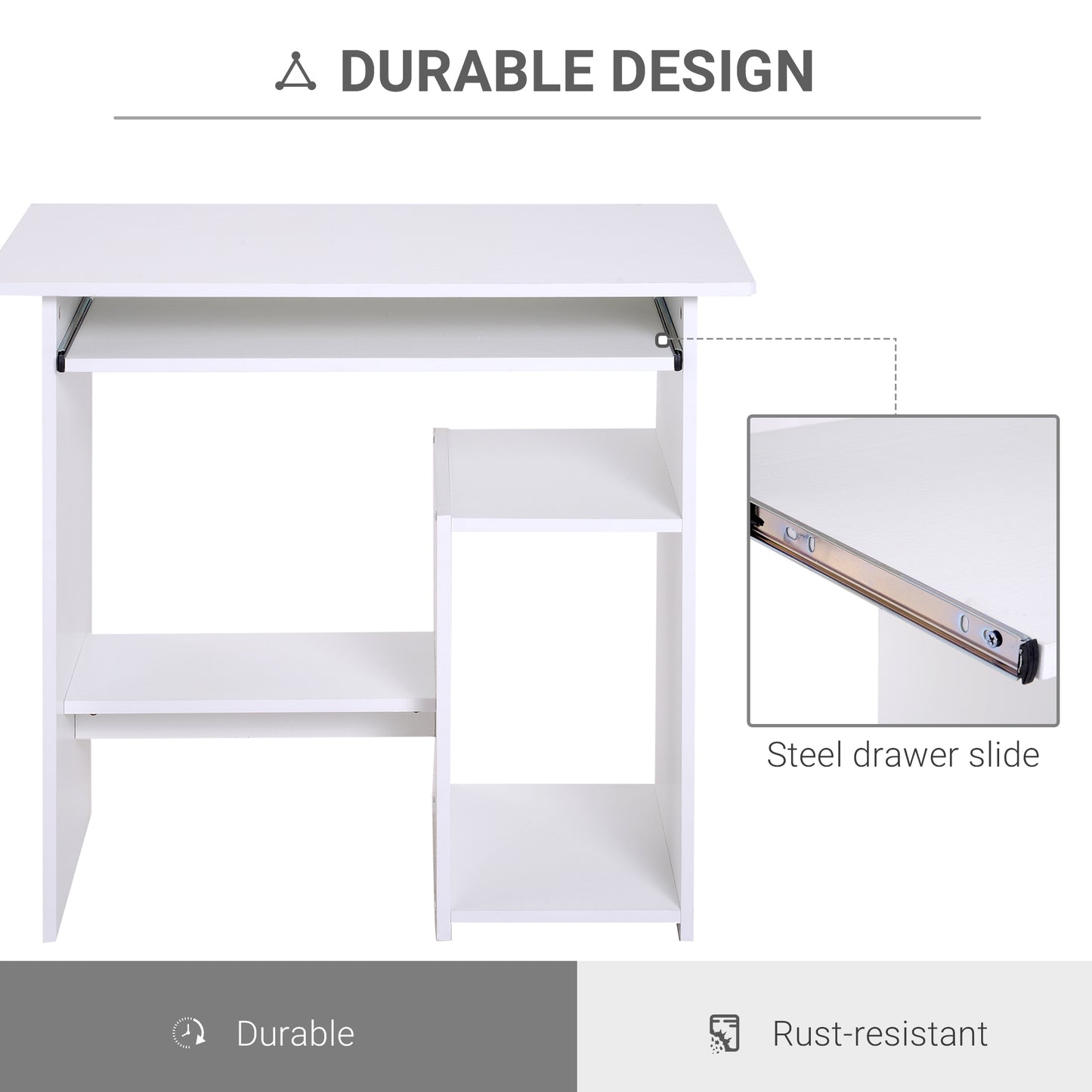 HOMCOM Computer Desk, 80Lx45Wx73.5H cm, Particle board-White