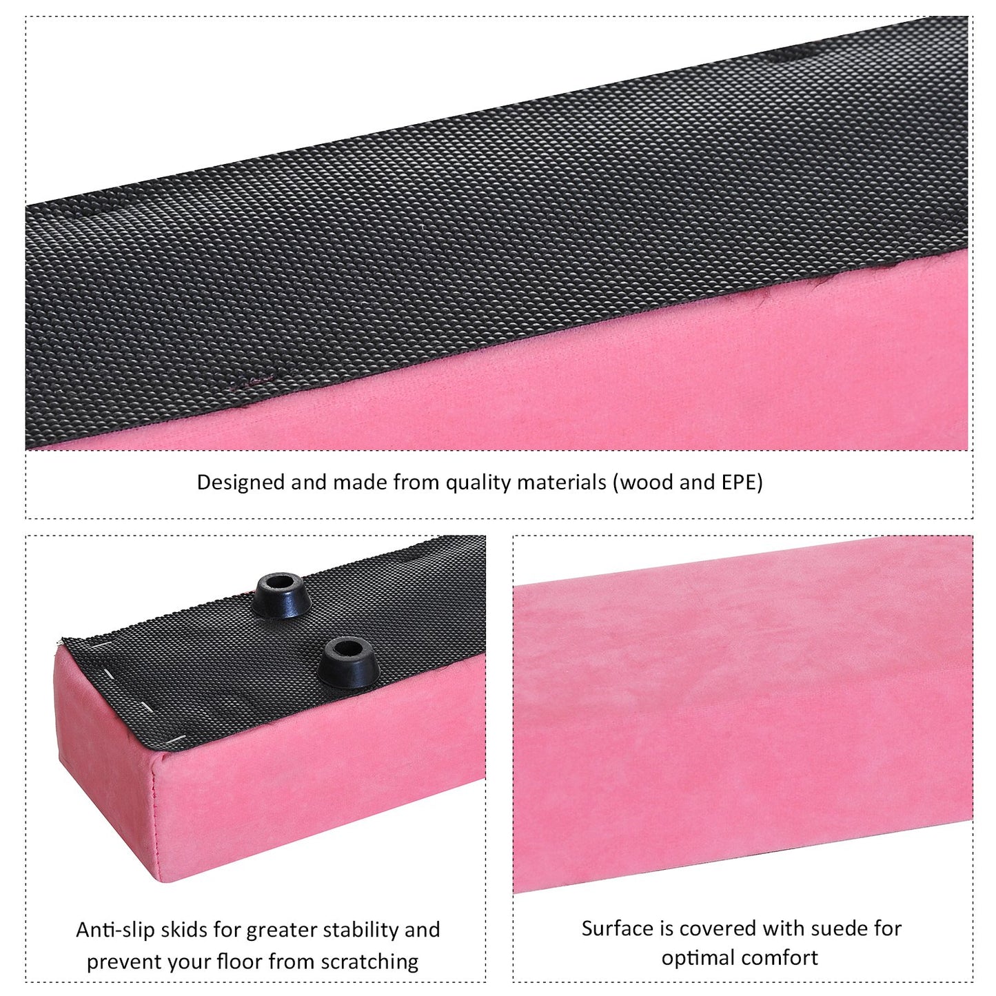 HOMCOM Suede Upholstered Wooden Folding Balance Beam Trainer Pink