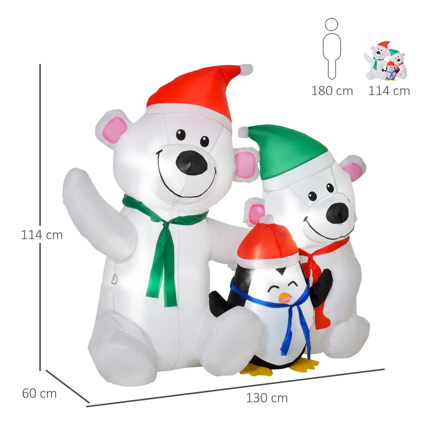 HOMCOM 1.1m Christmas Inflatables with Bears and Penguin Xmas Decoration Outdoor Home