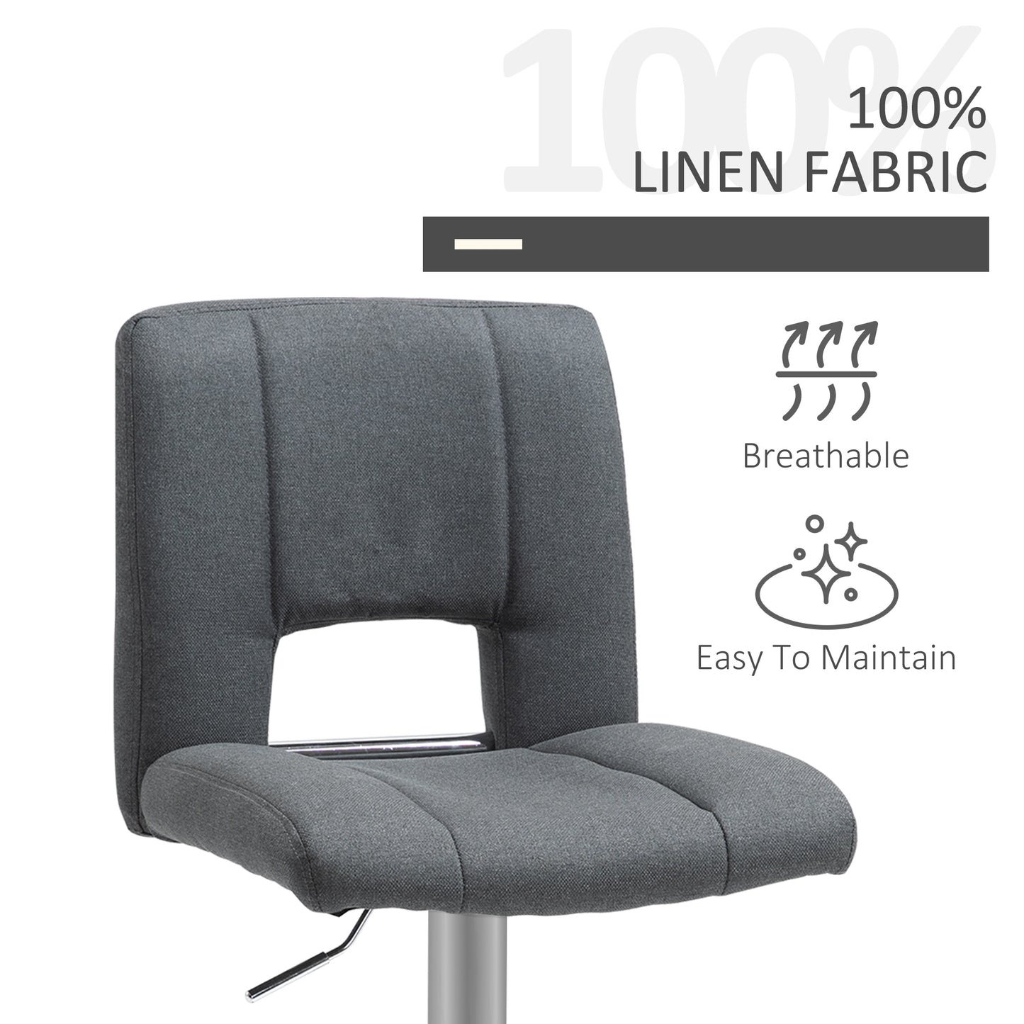 HOMCOM Modern Fabric Bar stool Armless Adjustable Height with Swivel Seat, Set of 2