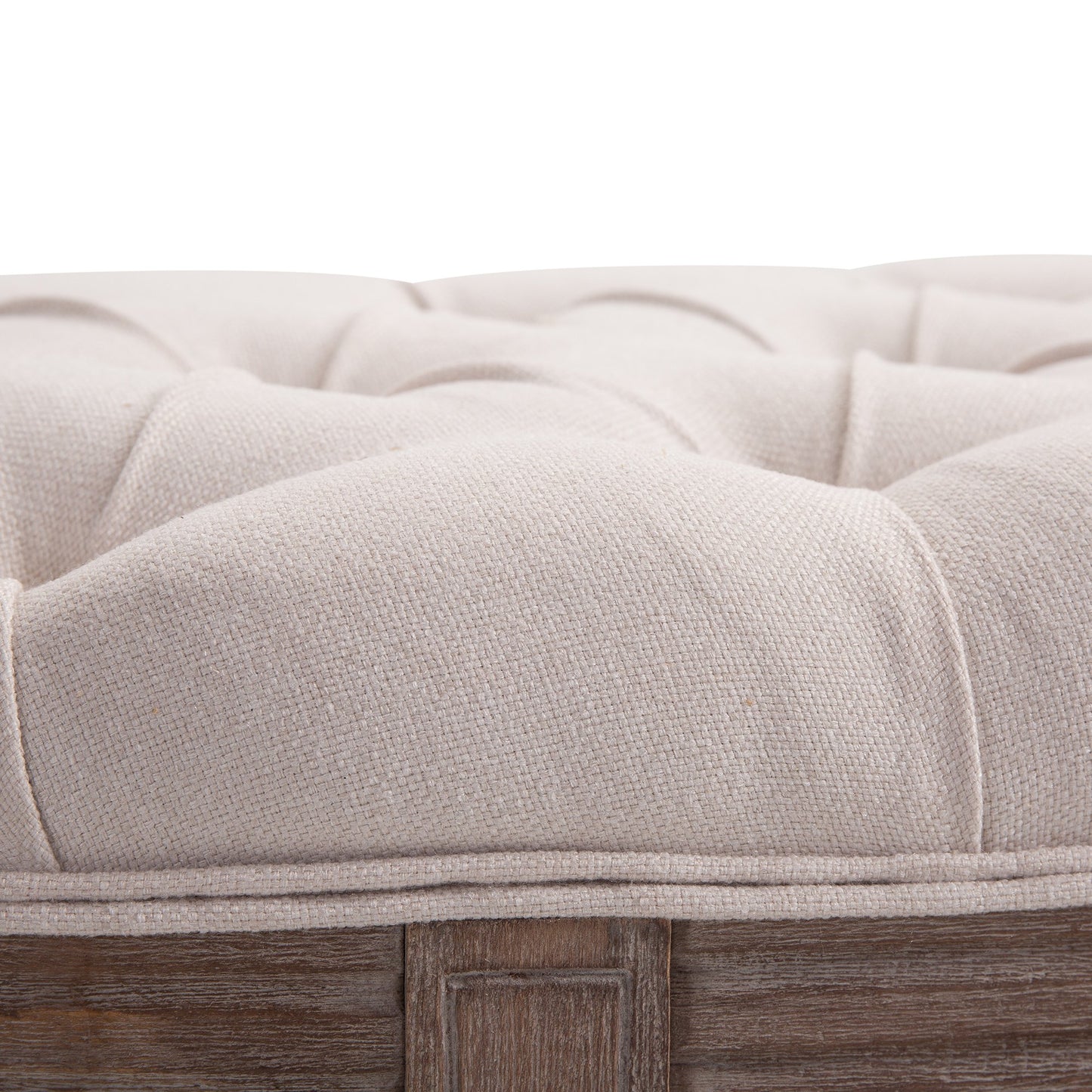 HOMCOM Rubber Wood Tufted Half-Circle Footstool Cream