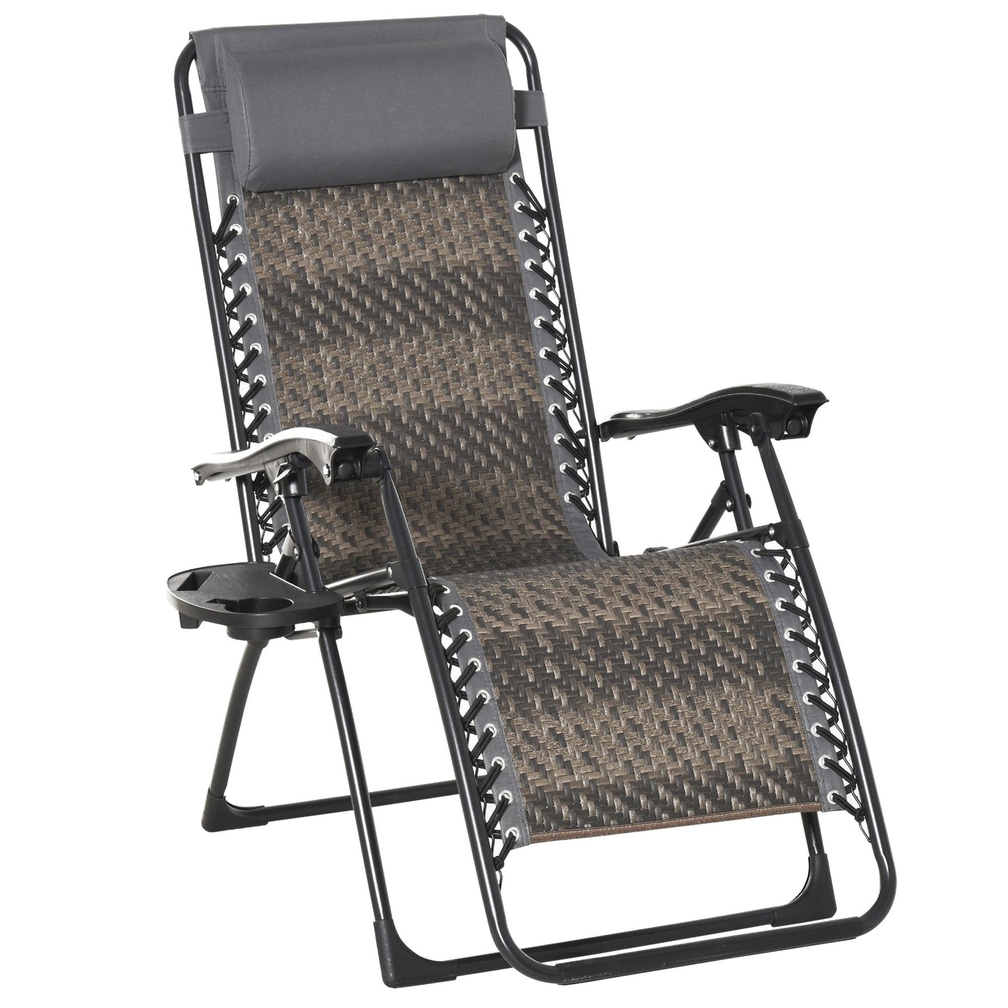 Outsunny Outdoor Zero Gravity Chair Headrest Cup Phone Holder Garden Backyard Grey
