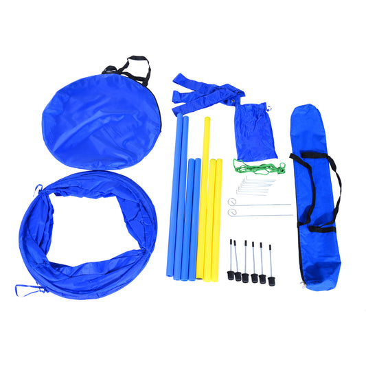 Pawhut Adjustable Pet Agility Training Set-Blue/Yellow