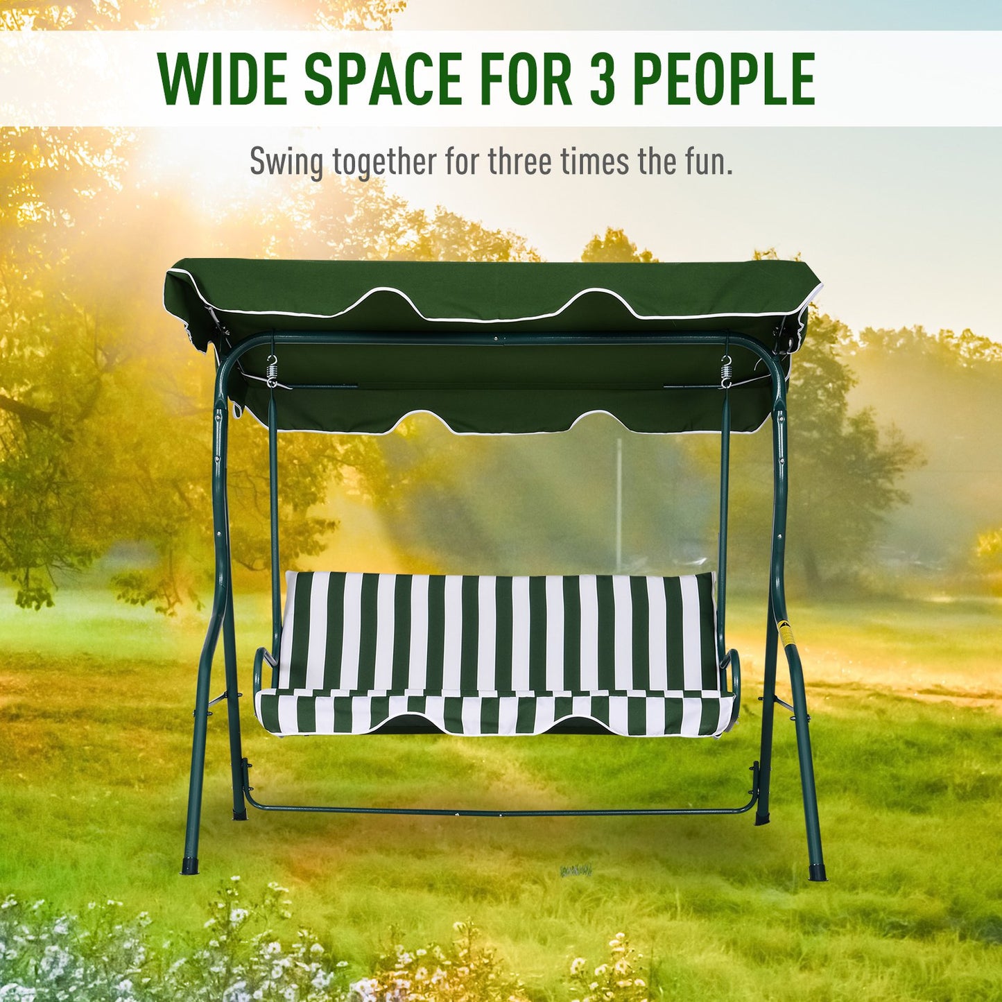 Outsunny Steel 3-Seater Garden Swing Chair w/ Canopy Green