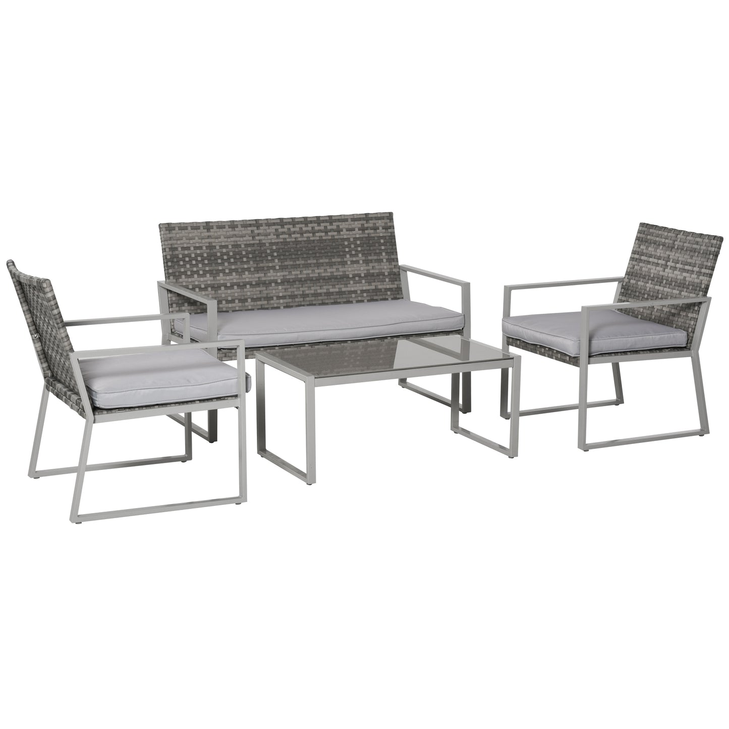 Outsunny 4-Piece Outdoor Garden Rattan Seating Furniture Set Grey