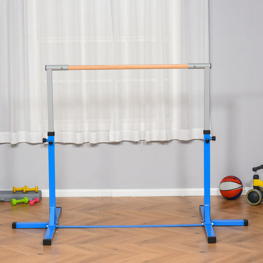 HOMCOM Adjustable Kids Gymnastics Bar Horizontal Training w/ Steel Frame Wood Bar Blue
