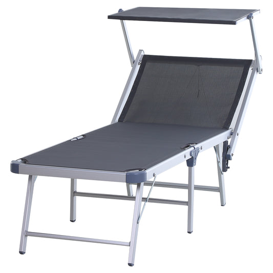 Outsunny Outdoor Sun Lounger w/ Overhead Canopy Aluminium Adjustable Texteline Seat Grey