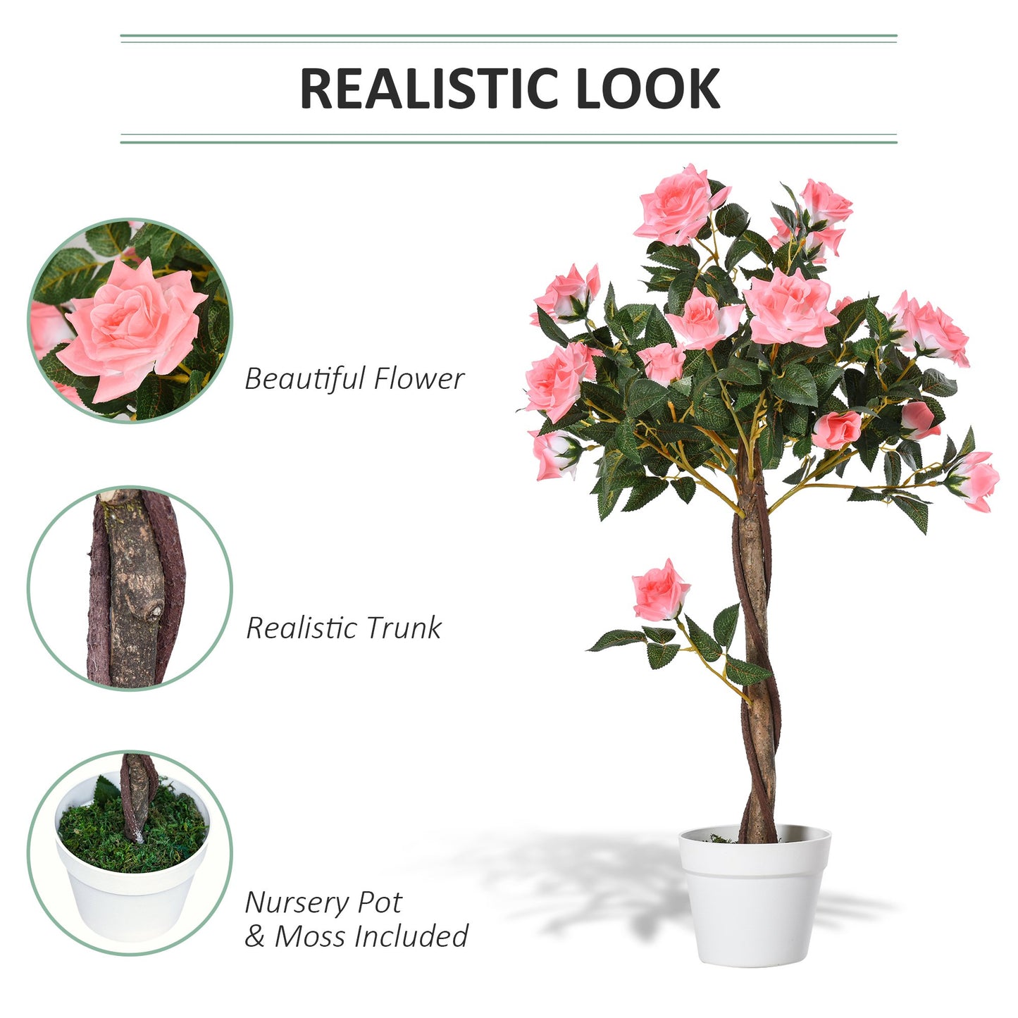 Outsunny Artificial Camellia Plant Realistic Fake Tree Potted Home Office 90cm Pink