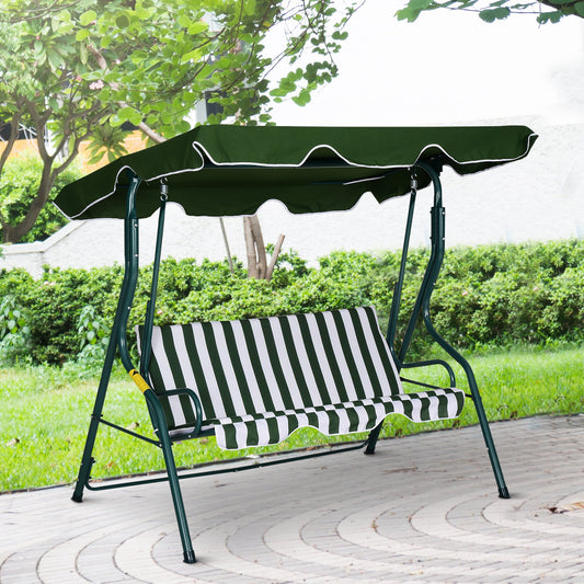 Outsunny Steel 3-Seater Garden Swing Chair w/ Canopy Green